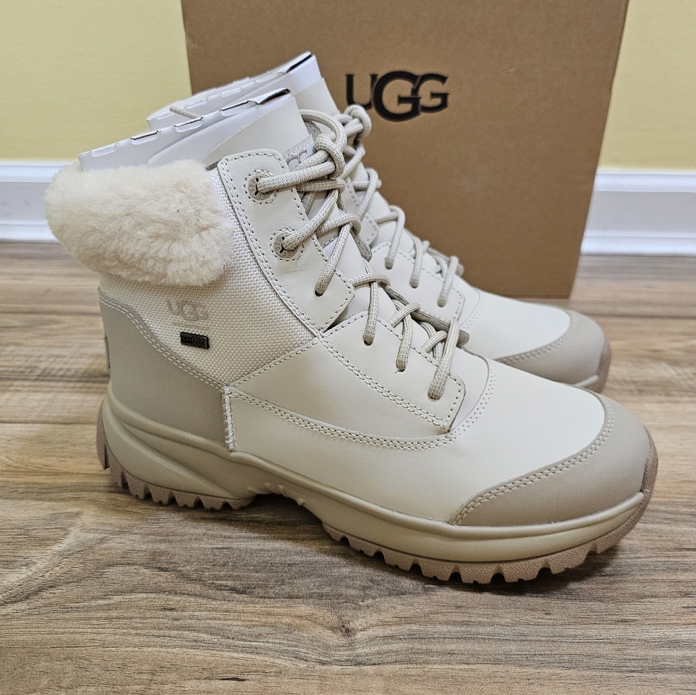 UGG Women's Cream Lace-Up Shearling-Trim Waterproof Boots